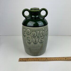 Vtg Cookie Jug Jar Two Tone Green McCoy w Lid Made in USA Model 213 Damaged Read